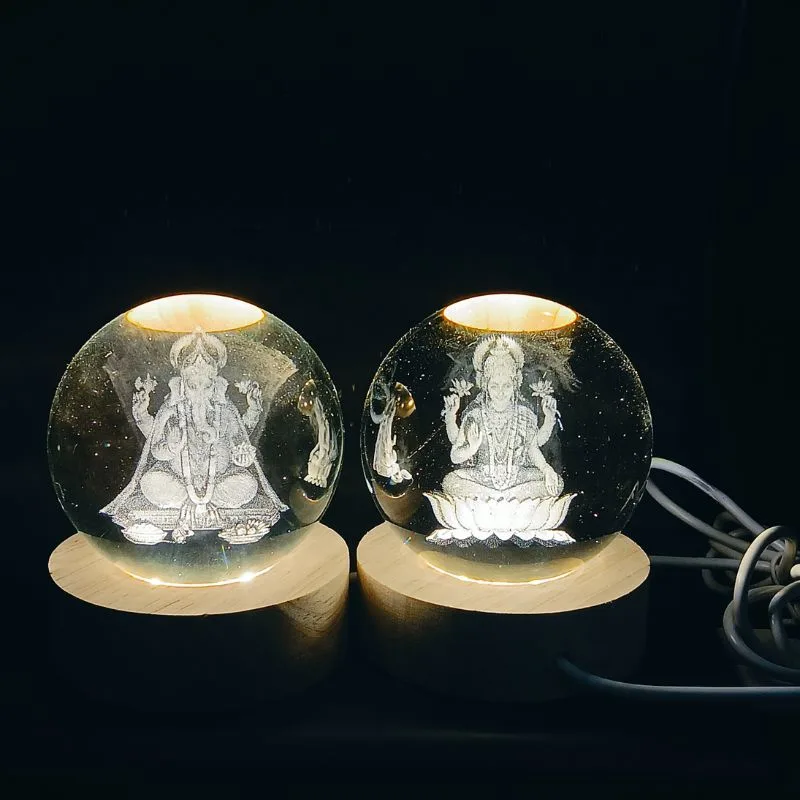 3D Crystal Ball Night Light Combo(Lord Ganesh & Goddess Laxmi)