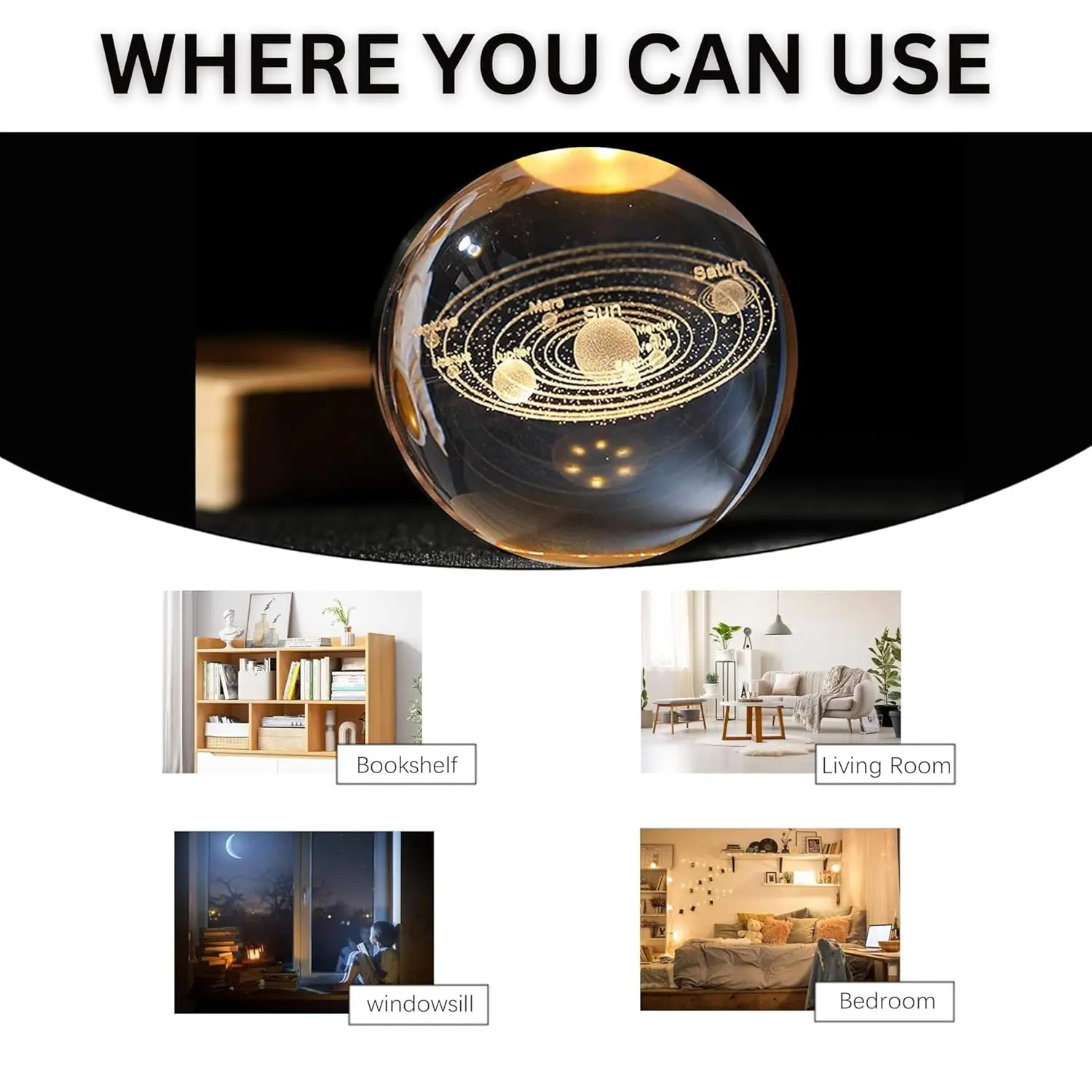 3D Crystal Ball Night Light (Galaxy Solar System) - Image 2